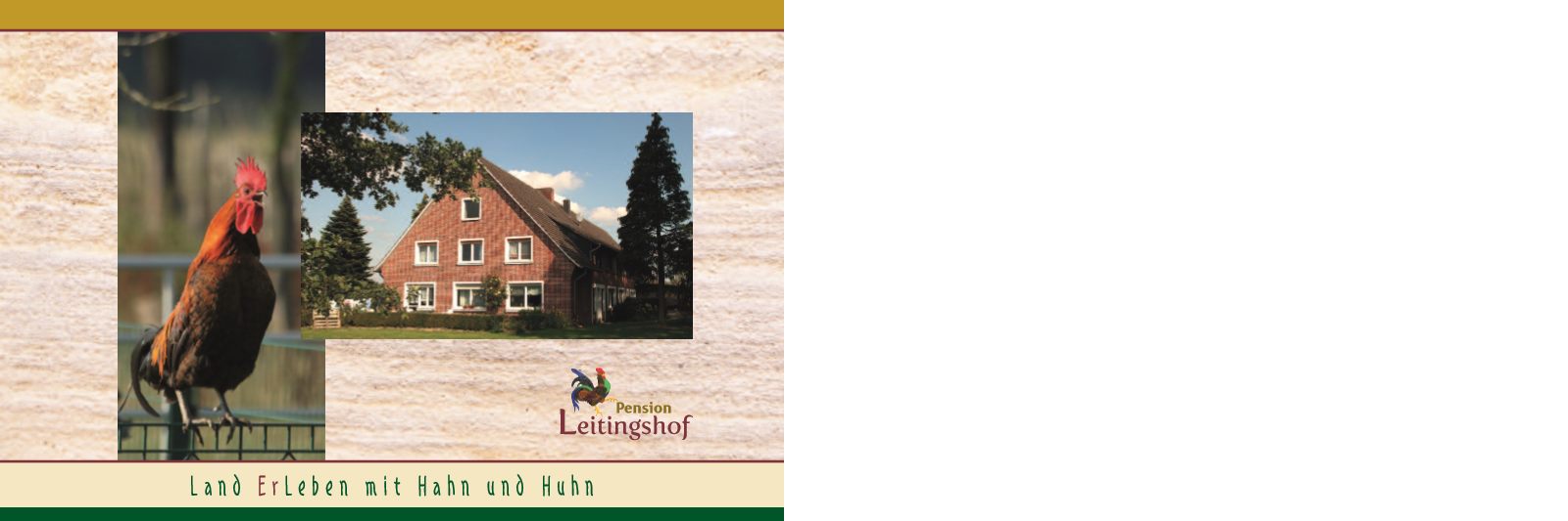 Broschüre Seite 1 – Titel: Land ErLeben mit Hahn und Huhn
